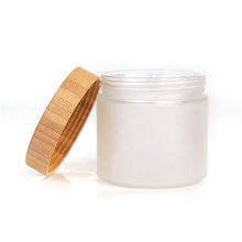 Wholesale empty 14oz 420ml round frosted glass candle jar with bamboo wood lid